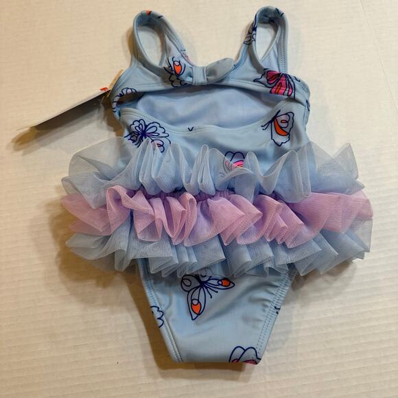 New Cat & Jack Baby Girl Blue Butterfly Bathing Suit sz 12 m One Piece Swimsuit - Picture 5 of 7